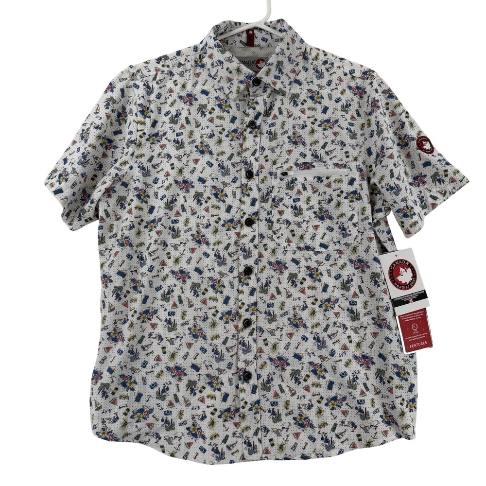 Canada Weathergear Shirt Mens‎ Small White Tropical Short Sleeve Button Up NWT